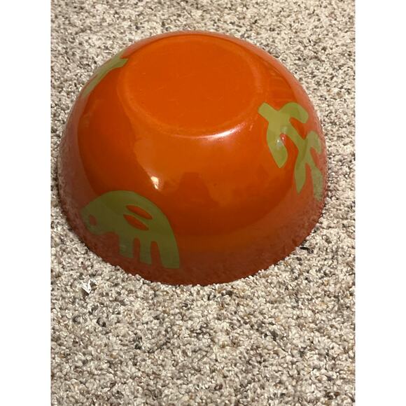 "Vintage MCM Hanova of Pasadena Enamelware Bowl Orange Chartreuse Green 8" RARE - Picture 7 of 15